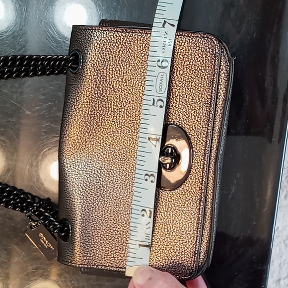 Coach Pebbled Leather Bronze/Black Crossbody/Shoulder Mini Bag With Chain Strap - Picture 12 of 16